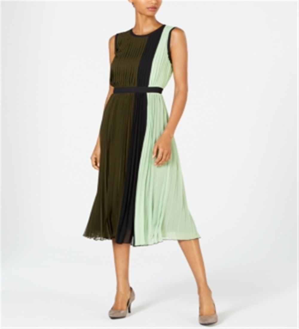 Vestido midi plissado com blocos de cores Alfani feminino, verde, tamanho 4, pequeno