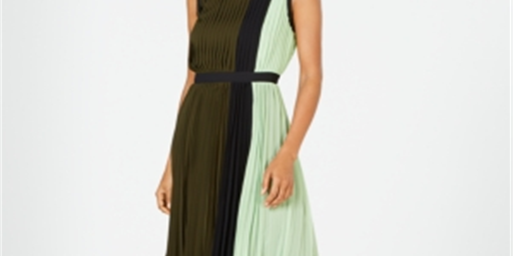 Vestido midi plissado com blocos de cores Alfani feminino, verde, tamanho 4, pequeno
