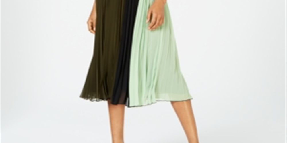 Vestido midi plissado com blocos de cores Alfani feminino, verde, tamanho 4, pequeno