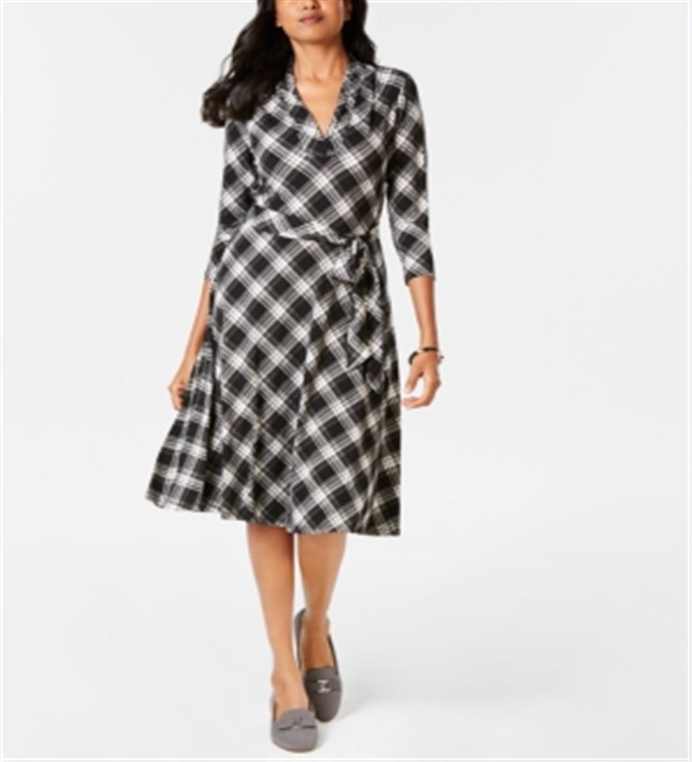 Vestido feminino xadrez Charter Club, preto, tamanho pequeno GG