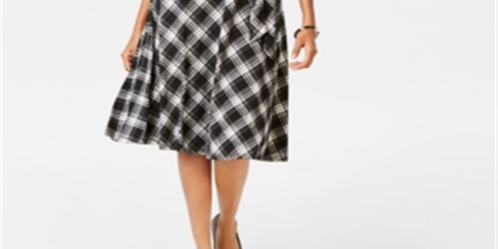 Vestido feminino xadrez Charter Club, preto, tamanho pequeno GG