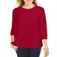 Karen Scott Top esportivo feminino texturizado com bolinhas, manga 3/4, vermelho, tamanho X-S