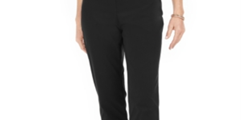 Calça feminina com controle de barriga e bainha de pressão JM Collection, preta, tamanho pequeno