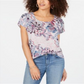 Camiseta feminina estampada de manga curta Style &amp; Co cinza claro tamanho X-S