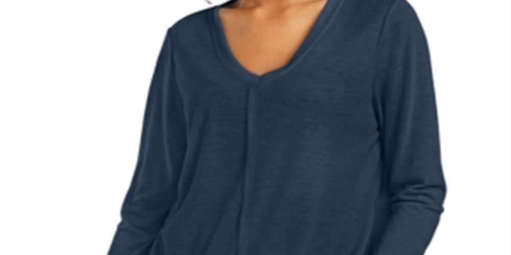 Estilo &amp; Co Feminino Detalhe de Costura Alto Baixo Top Azul Tamanho X-Small