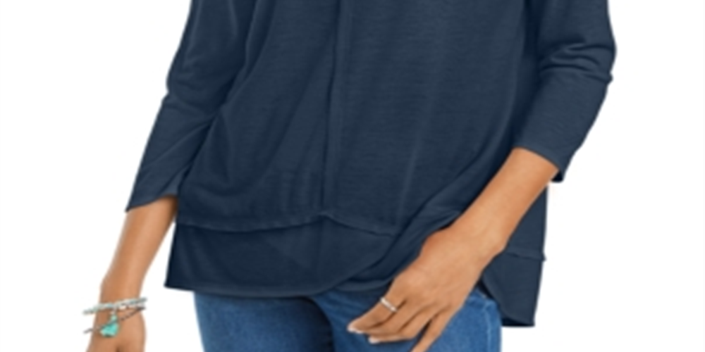 Estilo &amp; Co Feminino Detalhe de Costura Alto Baixo Top Azul Tamanho X-Small