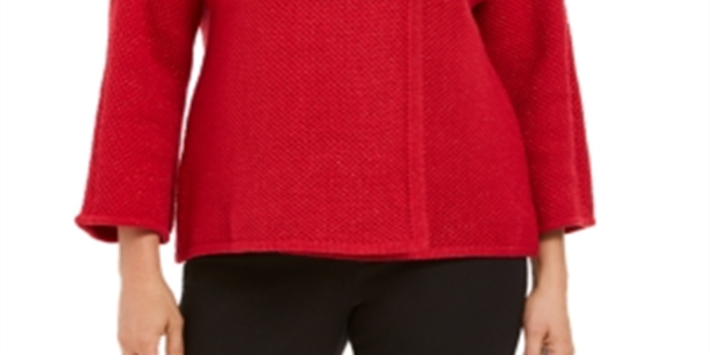 JM Collection Suéter feminino de manga comprida com decote redondo e estampa de bolinhas, tamanho pequeno, vermelho