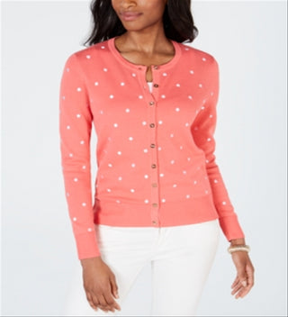 Cardigan feminino estampado com botões Charter Club rosa tamanho extragrande