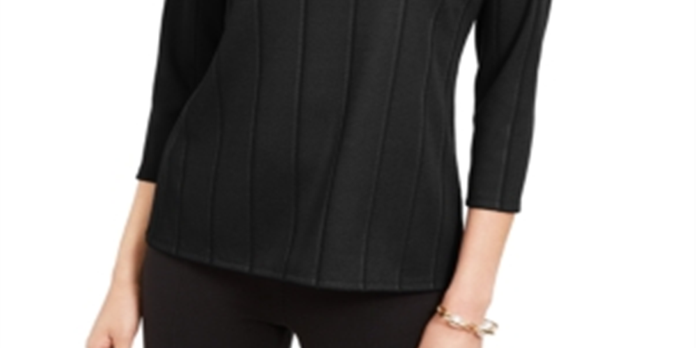 Blusa feminina Alfani com decote torcido e cor lisa, preta, pequena e pequena