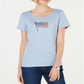 Camiseta feminina Karen Scott de algodão com estampa de bandeira, azul, tamanho médio