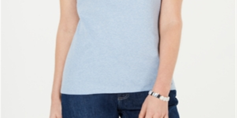 Camiseta feminina Karen Scott de algodão com estampa de bandeira, azul, tamanho médio