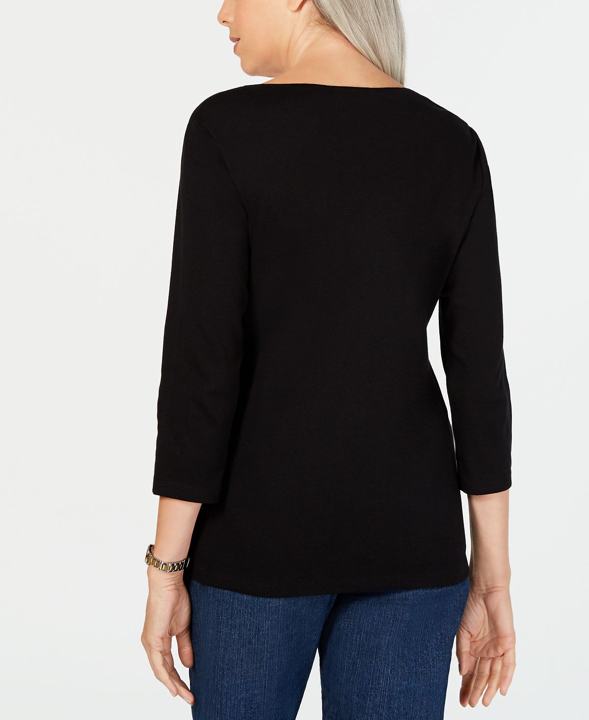 Camiseta feminina Karen Scott de algodão com contas, preta, tamanho pequeno e pequeno