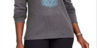Camiseta feminina Karen Scott de algodão com estampa de Natal, cor carvão, tamanho extrapequeno