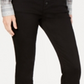 Calça jeans feminina INC International Concepts com franjas curvas e botões na frente, perna reta, preta, tamanho 2