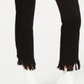 Calça jeans feminina INC International Concepts com franjas curvas e botões na frente, perna reta, preta, tamanho 2