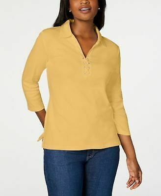 Camisa feminina Karen Scott de algodão com cadarço, amarela, tamanho médio
