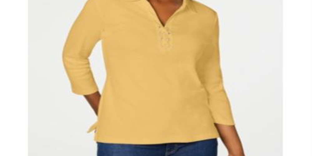 Camisa feminina Karen Scott de algodão com cadarço, amarela, tamanho médio