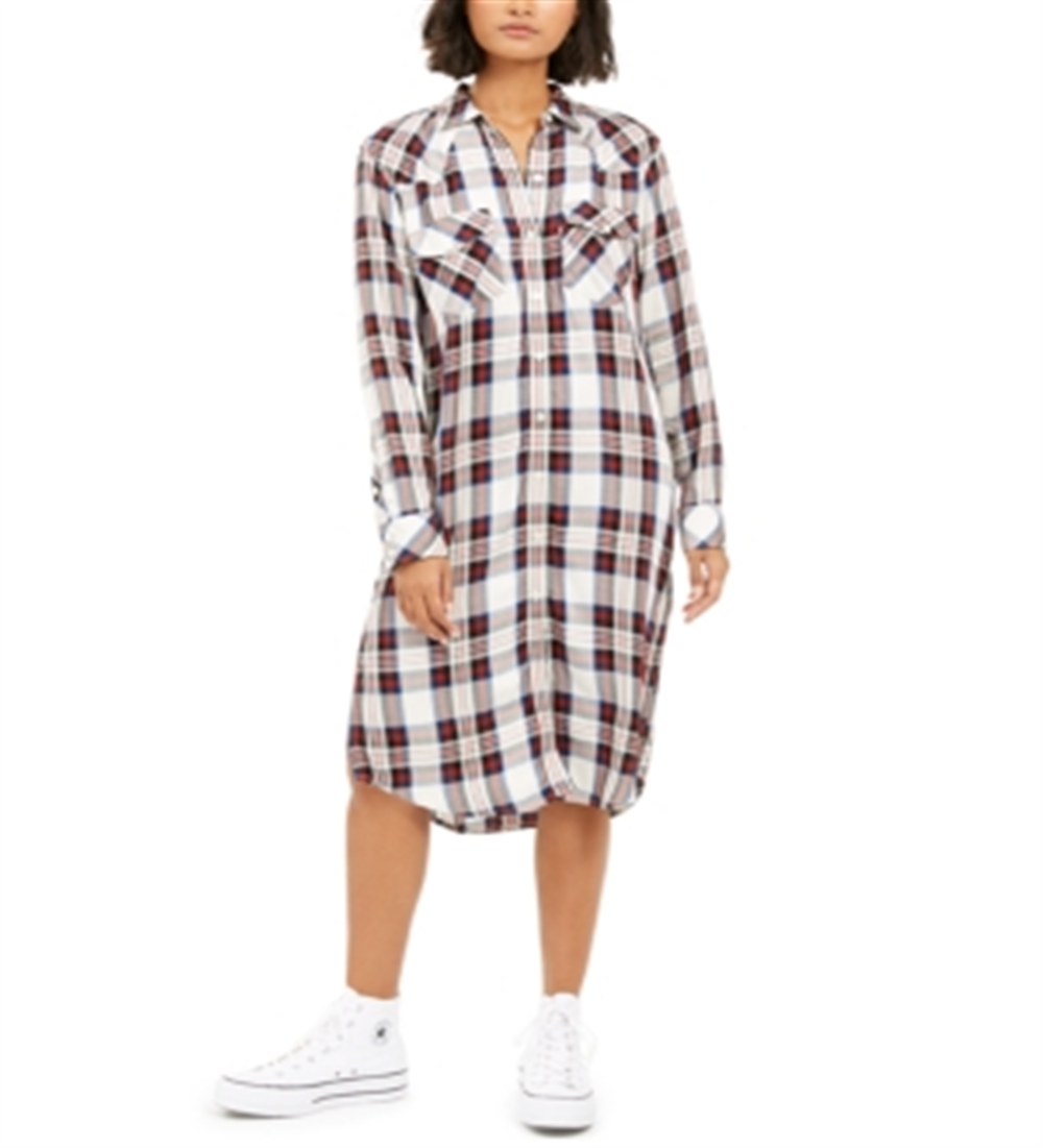 Camisa xadrez longa Levi's feminina com botões, preta, vários tamanhos, pequena M