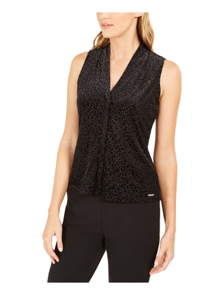 Regata feminina Calvin Klein com estampa animal e glitter, preta, tamanho pequeno XS