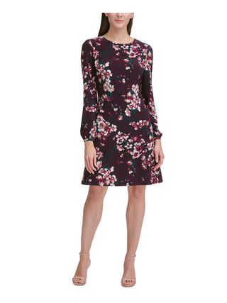 Vestido evasê feminino Tommy Hilfiger Floral Jersey Roxo Tamanho 4