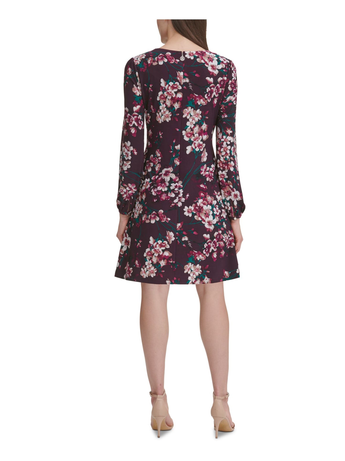 Vestido evasê feminino Tommy Hilfiger Floral Jersey Roxo Tamanho 4