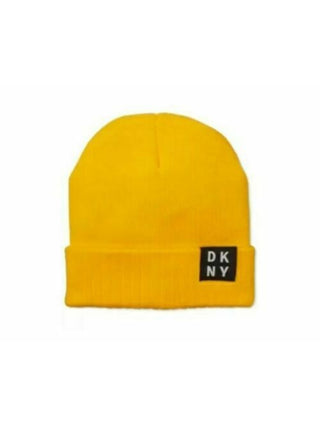 DKNY Men's Acrylic Fitted Logo Accent Winter Beanie Hat Cap Yellow Size Regular