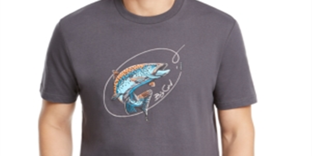 Camiseta masculina com estampa Big Catch da Club Room, cinza, tamanho pequeno
