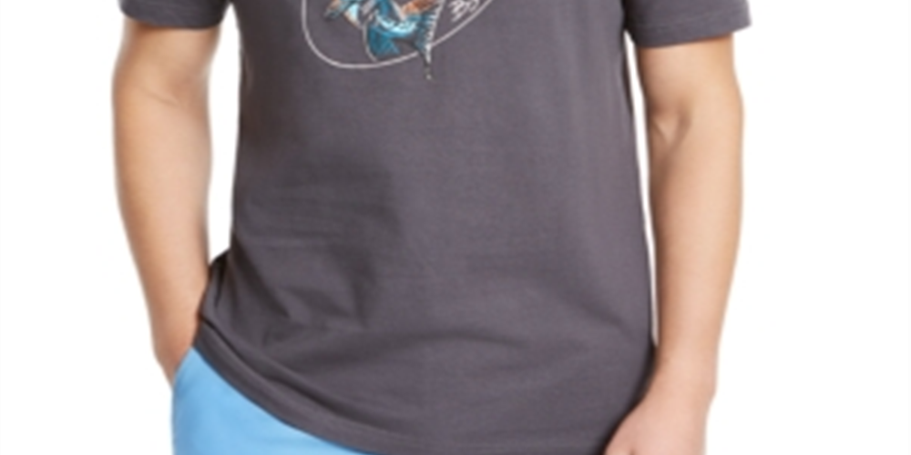 Camiseta masculina com estampa Big Catch da Club Room, cinza, tamanho pequeno