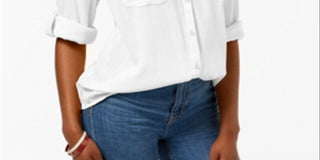 Camisa utilitária feminina Charter Club com decote dividido, branca, pequena, média