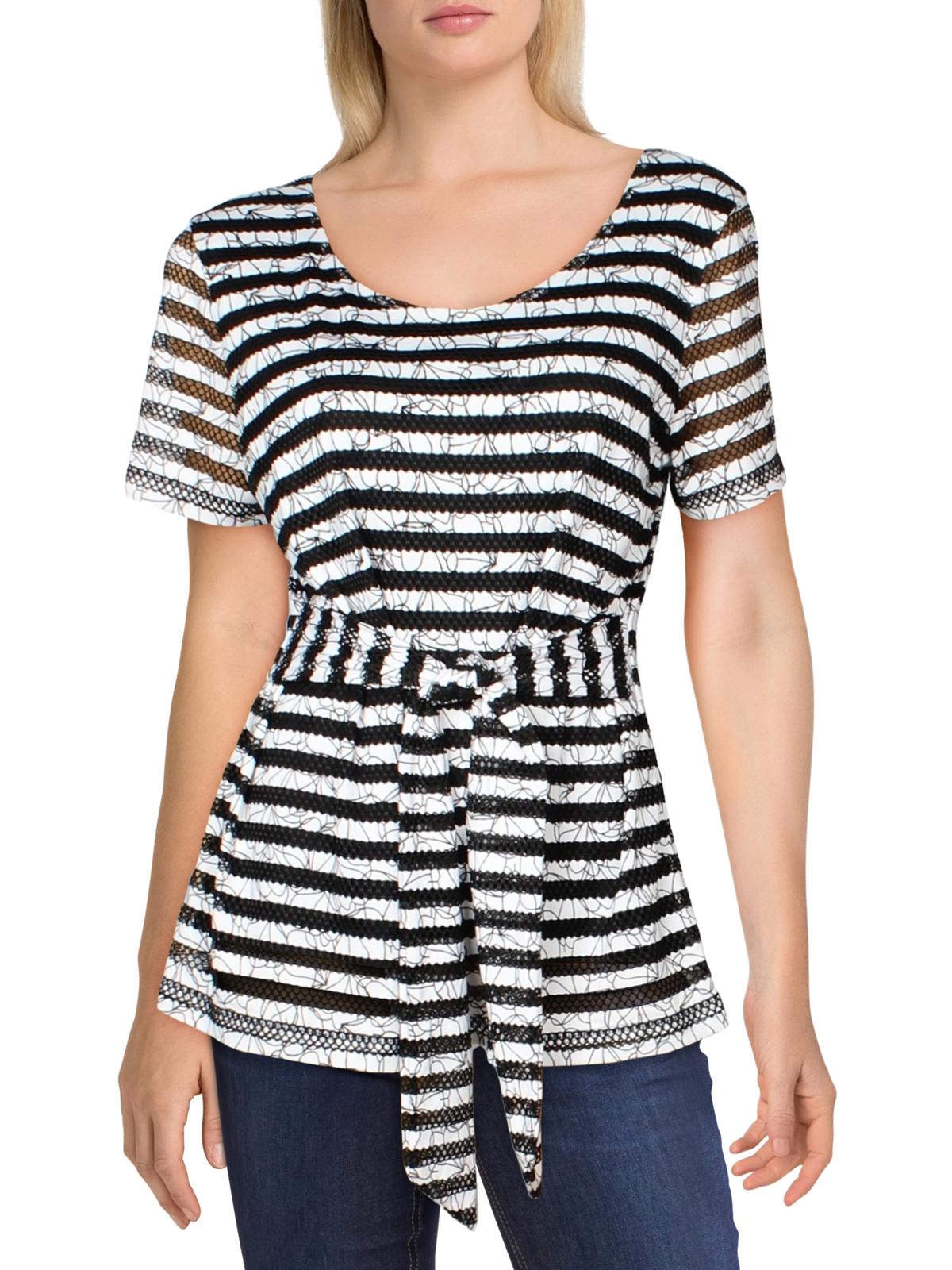 Top feminino texturizado com listras e amarração na cintura Alfani, preto, tamanho médio