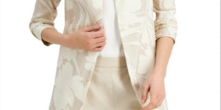 Blazer feminino Alfani com estampa floral e manga 3/4, branco, tamanho M