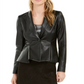 Jaqueta peplum feminina Bar III de couro sintético, preta, tamanho 2