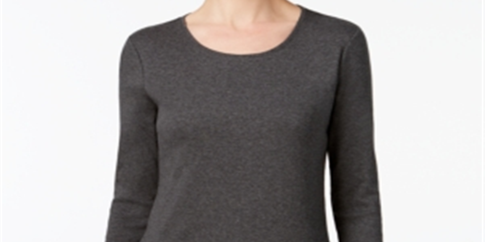 Camiseta feminina de manga comprida em algodão Pima Charter Club, cinza, tamanho XX-G