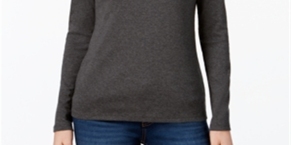 Camiseta feminina de manga comprida em algodão Pima Charter Club, cinza, tamanho XX-G