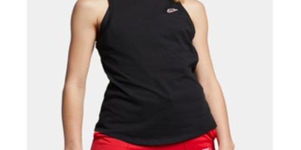 Camiseta regata Nike Sportswear feminina de algodão com costas nadador, preta, tamanho médio