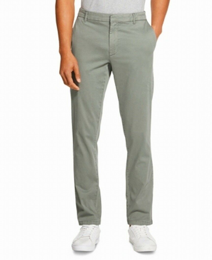 Calça DKNY Bedford Slim Straight Fit Performance Stretch Cetim Masculina Verde Agave Tamanho 38X32