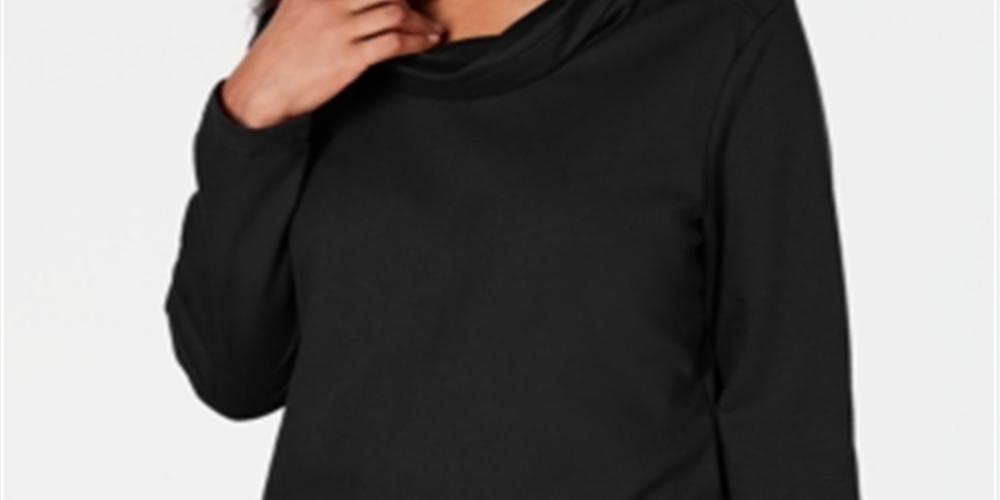 Karen Scott Top esportivo feminino com decote careca, preto, tamanho XX-G
