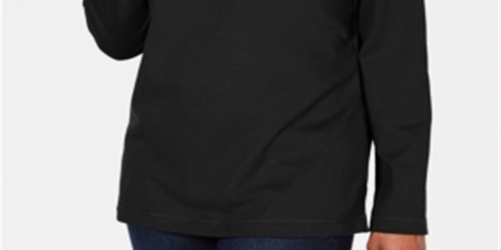 Karen Scott Top esportivo feminino com decote careca, preto, tamanho XX-G