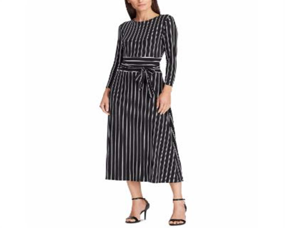 Vestido listrado de malha Ralph Lauren feminino, preto, tamanho 16