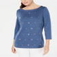 Karen Scott Top Feminino de Algodão com Ilhós Azul Tamanho Médio