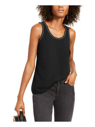 Regata feminina com tachas INC International Concepts, preta, tamanho médio