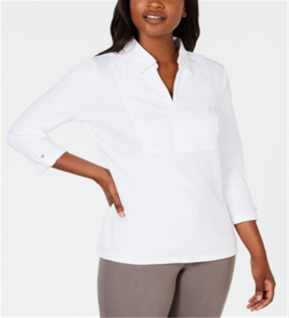 Karen Scott Top Feminino de Algodão com Ilhós e Jugo Branco Tamanho Médio