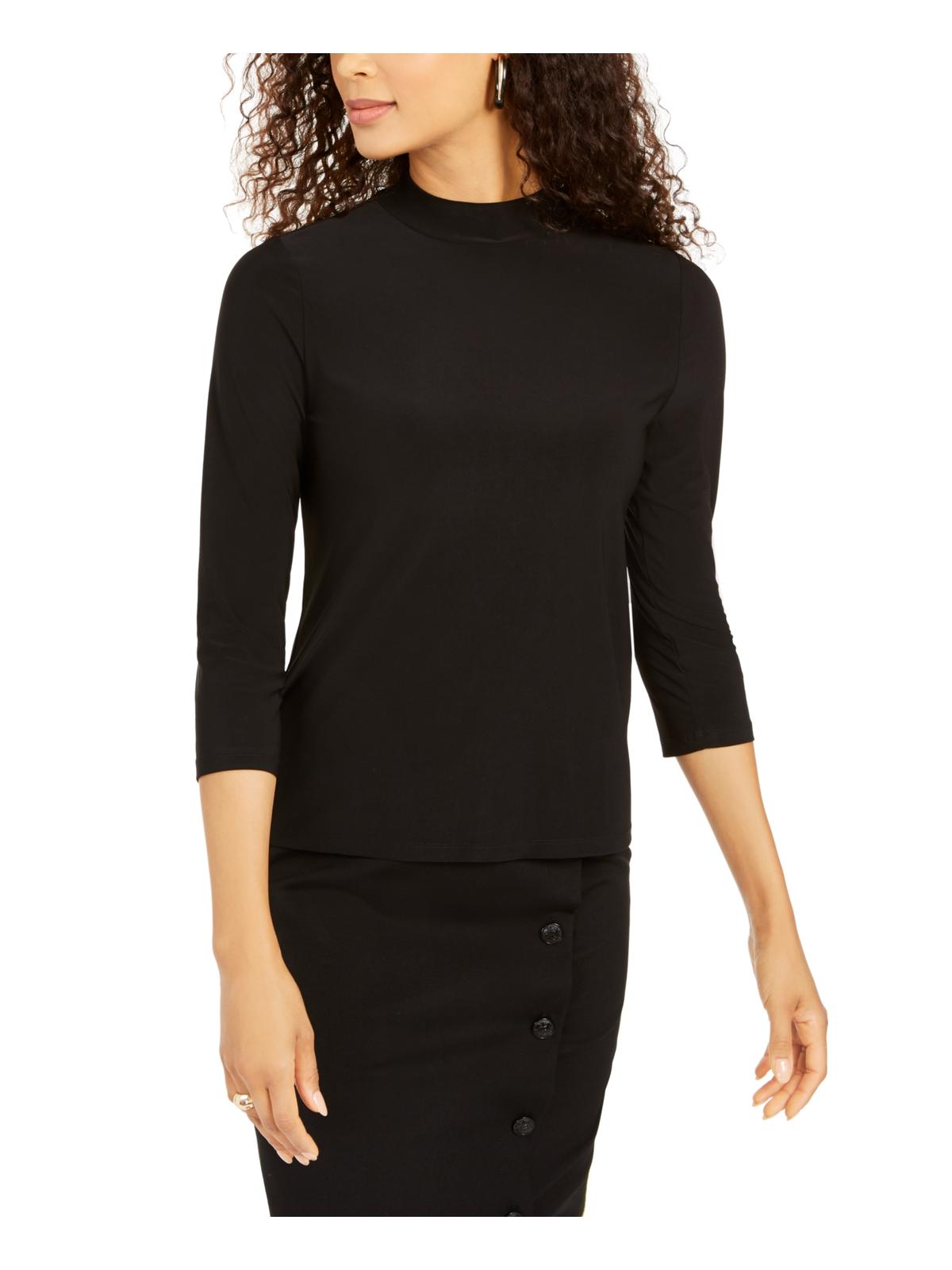 Blusa feminina Kasper de gola alta e manga comprida, preta, tamanho pequeno G