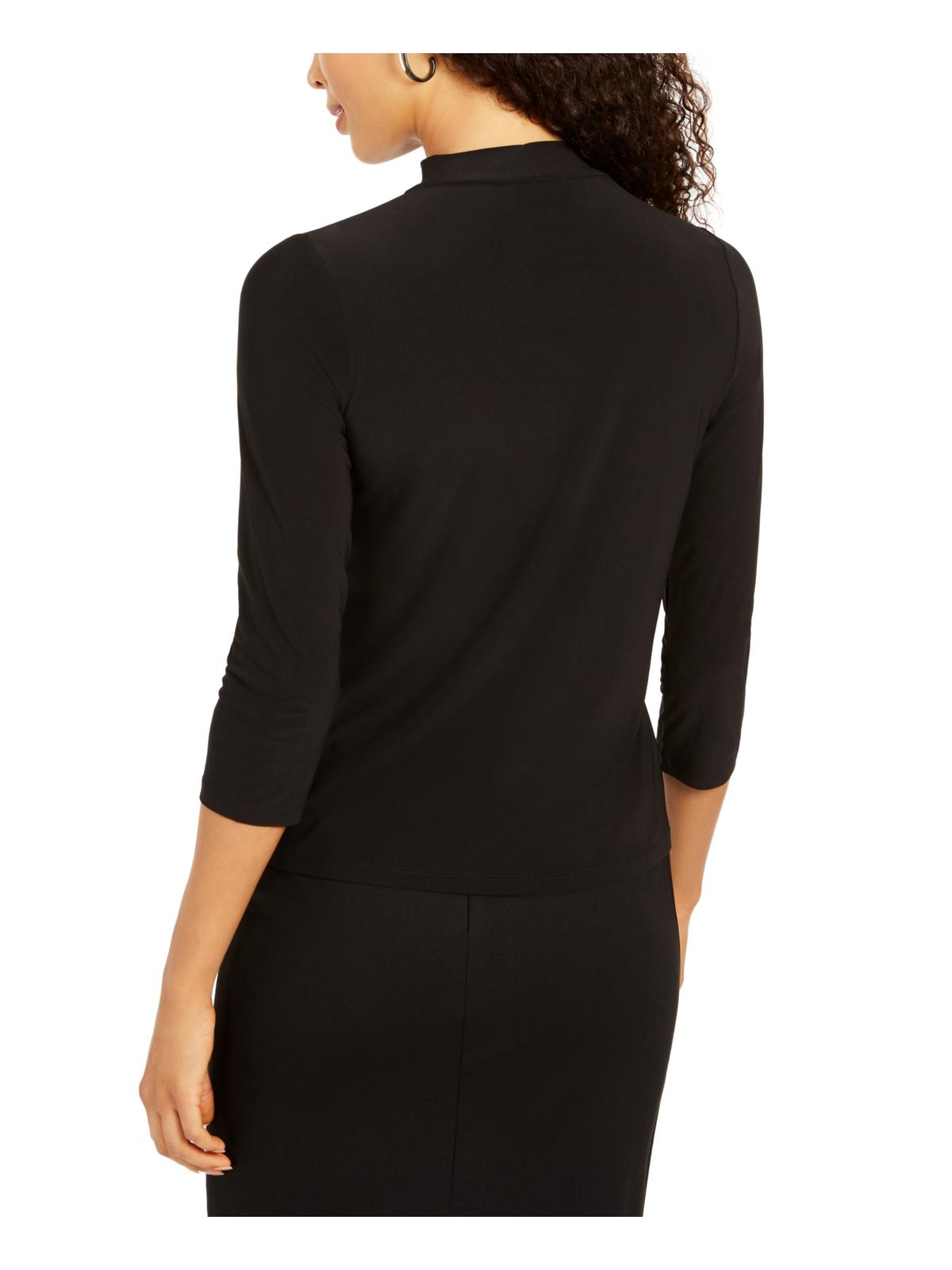 Blusa feminina Kasper de gola alta e manga comprida, preta, tamanho pequeno G