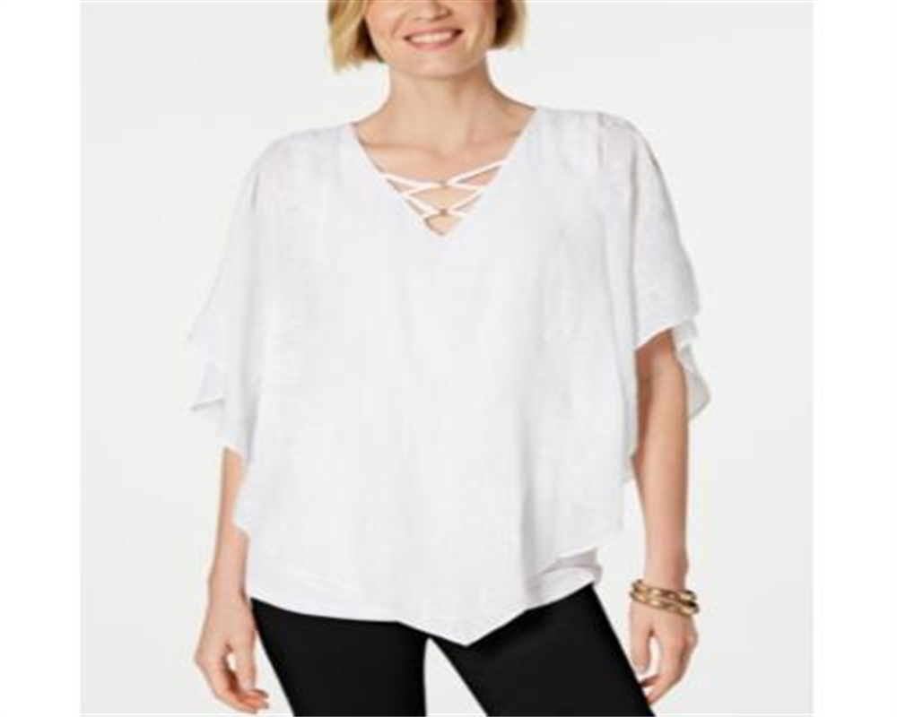 JM Collection Top Poncho Bordado Feminino Branco Tamanho Pequeno XL