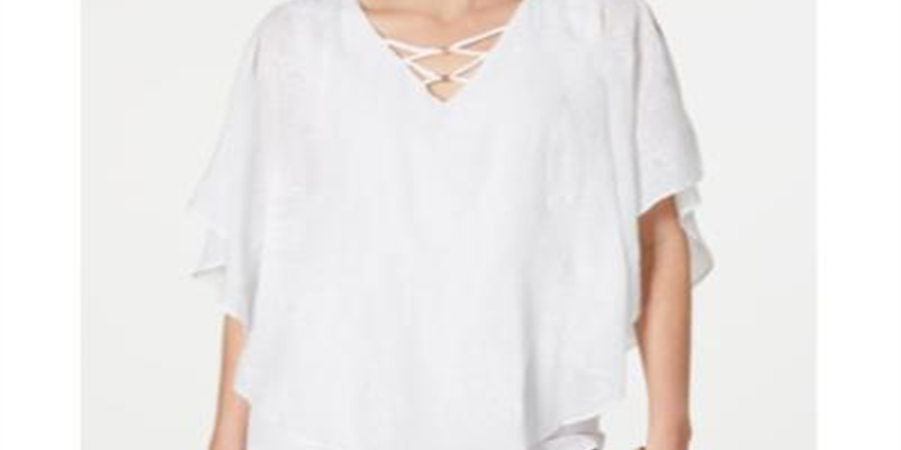 JM Collection Top Poncho Bordado Feminino Branco Tamanho Pequeno XL