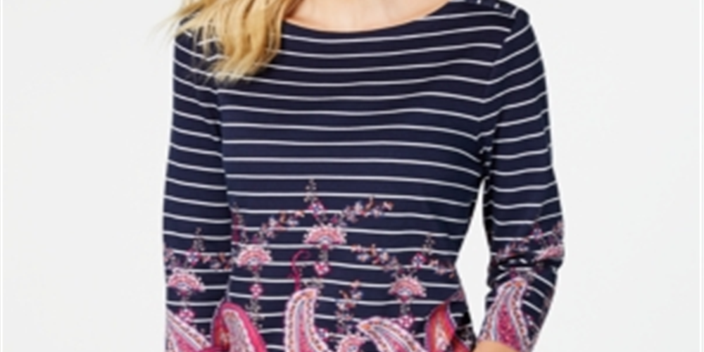 Blusa feminina listrada com estampa paisley Charter Club, azul, tamanho XX-G