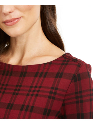 Charter Club Feminino Pima Algodão Botão Ombro Estampado Top Vermelho Tamanho Pequeno Grande