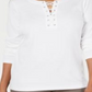 Karen Scott Blusa de algodão com cadarço feminina, branca, tamanho pequeno