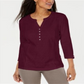 Karen Scott Top Henley Feminino com Renda Frontal Vermelho Tamanho Médio